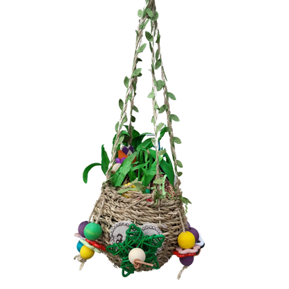 hanging plant basket made of natural material bird toy