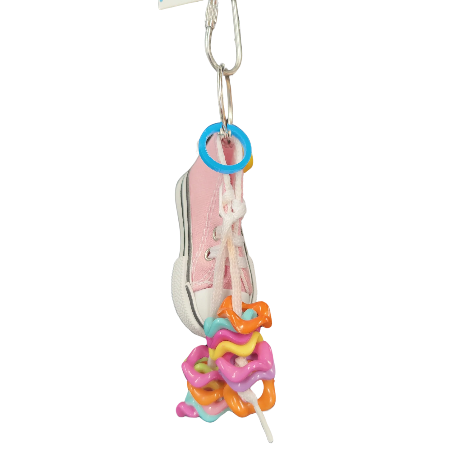 hanging shoe with wiggle rings bird toy