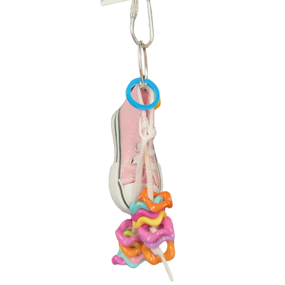 hanging shoe with wiggle rings bird toy