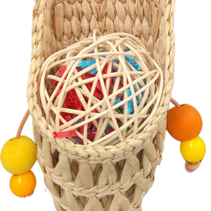 Hanging Natural Shoe With Cane Ball Bird Toy