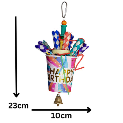 Measurements - Happy Birthday Bird Toy

Celebrate your bird’s special day with this fun paper cup toy, filled with finger traps and shredded paper. Hung on wire with a quick link and finished with a bell at the bottom. A perfect birthday surprise for small to medium-sized birds.

Size: 10 cm x 23 cm