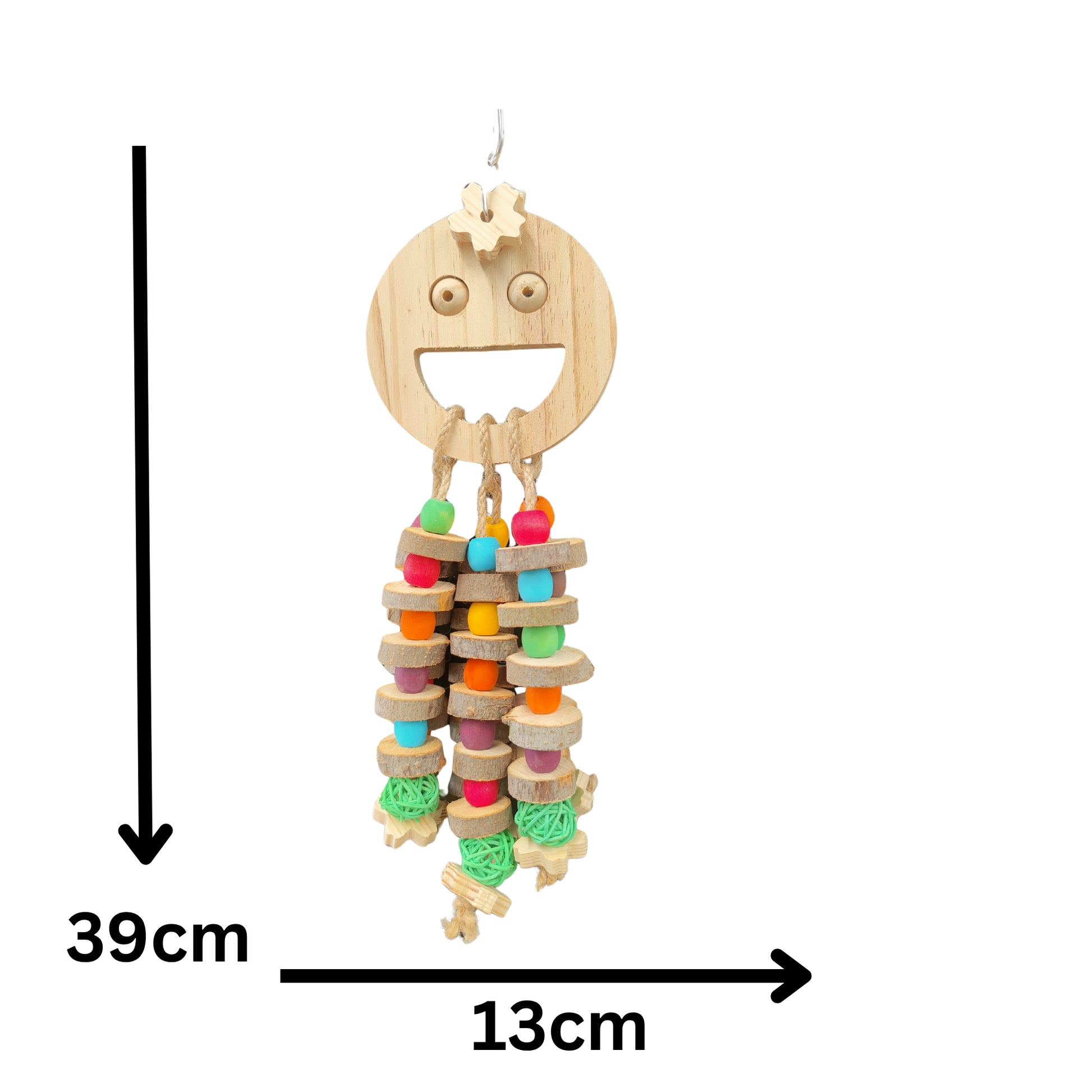 measurements of happy face bird toy