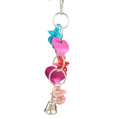 2 metal hearts and bling bird toy