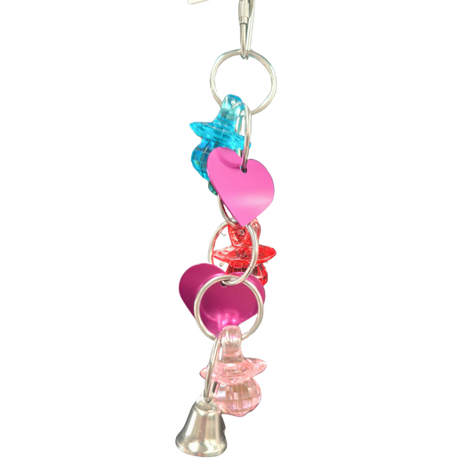 2 metal hearts and bling bird toy