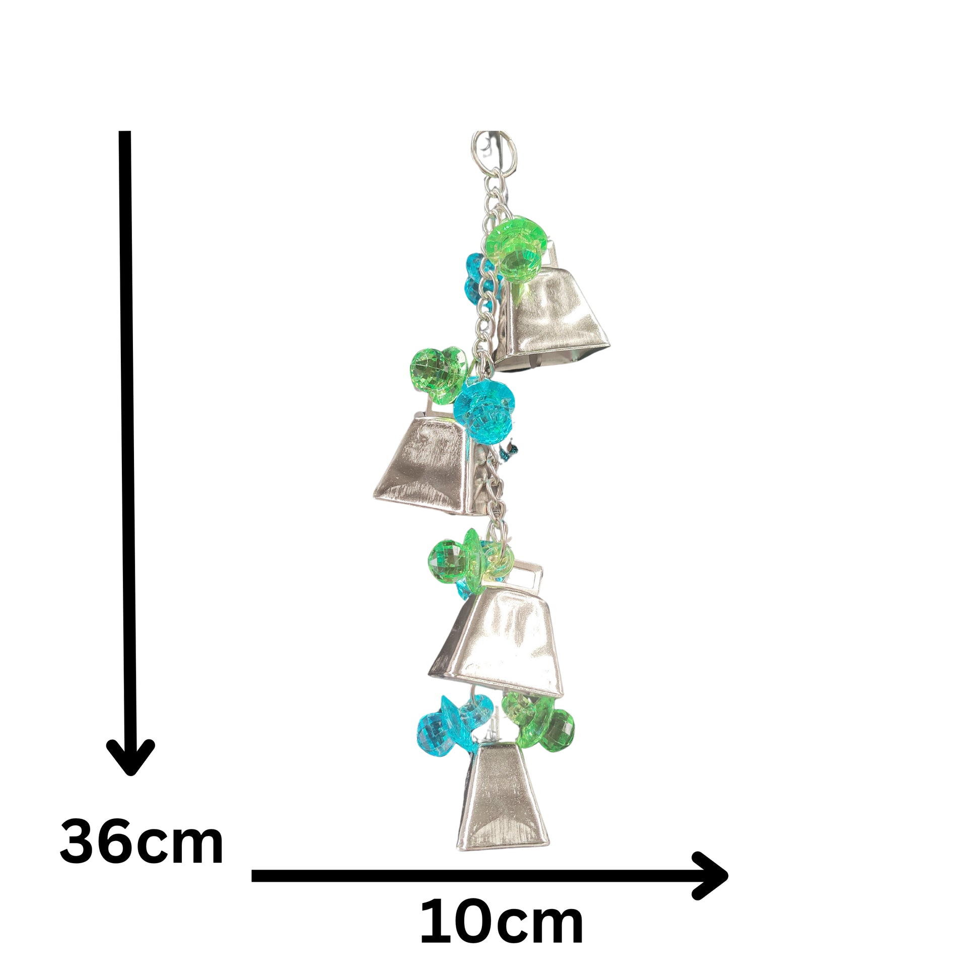 measurments of the large cow bells and bling bird toy