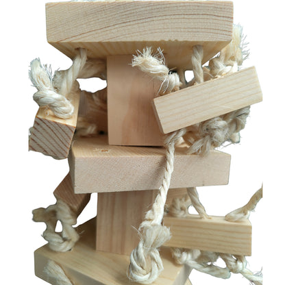 close up of the large natural wood blocks bird toy