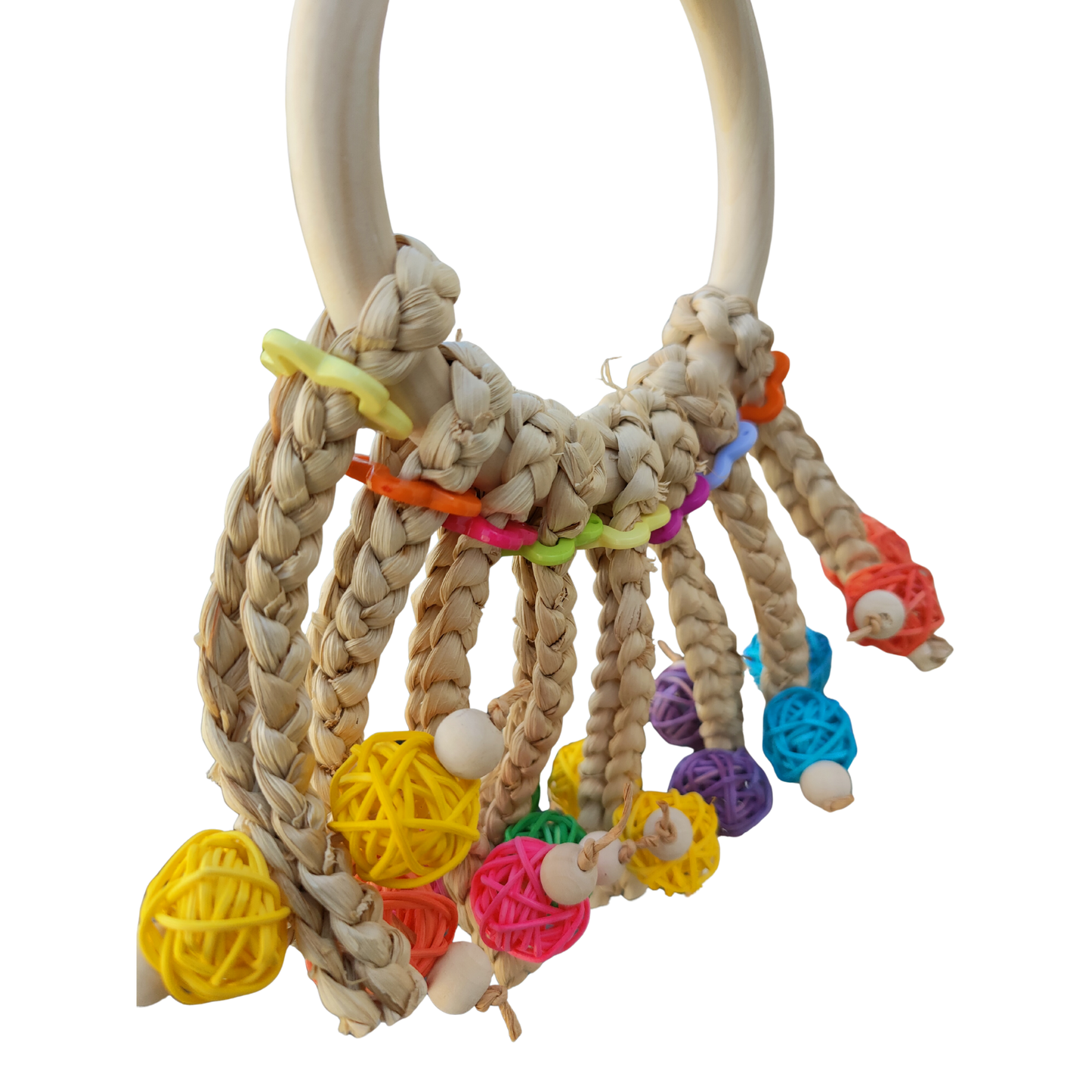 close up of ring with cane balls Lou Lou Bells Bird Toy