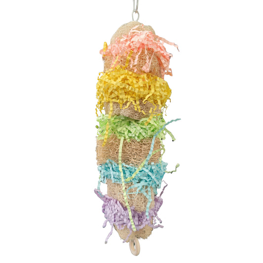 tower of lufa and shred paper bird toy