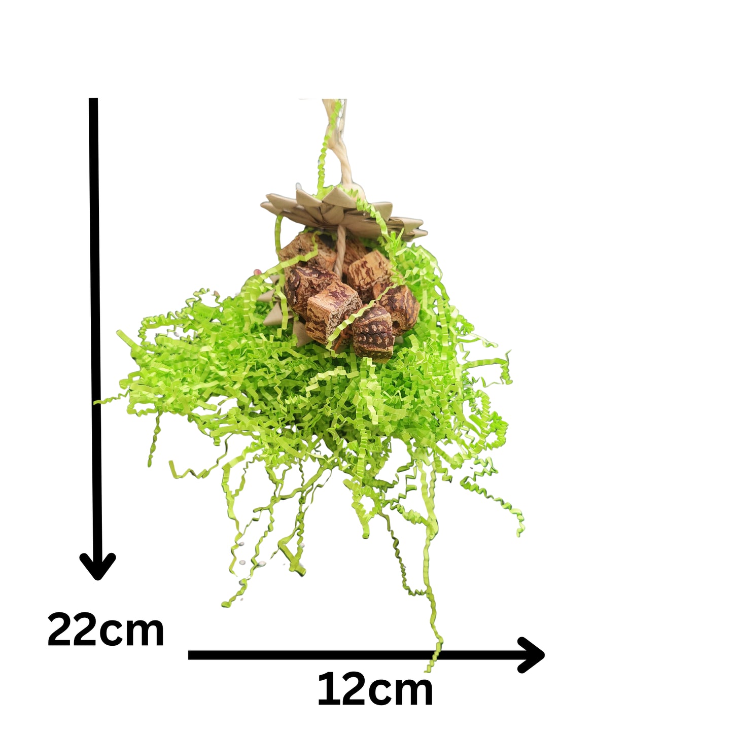 measurements of the mahogany palm leaf flower with crinkle paper bird toy