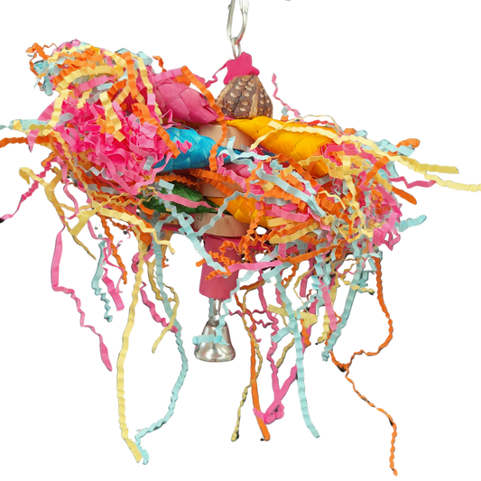 colourful messy bird toy