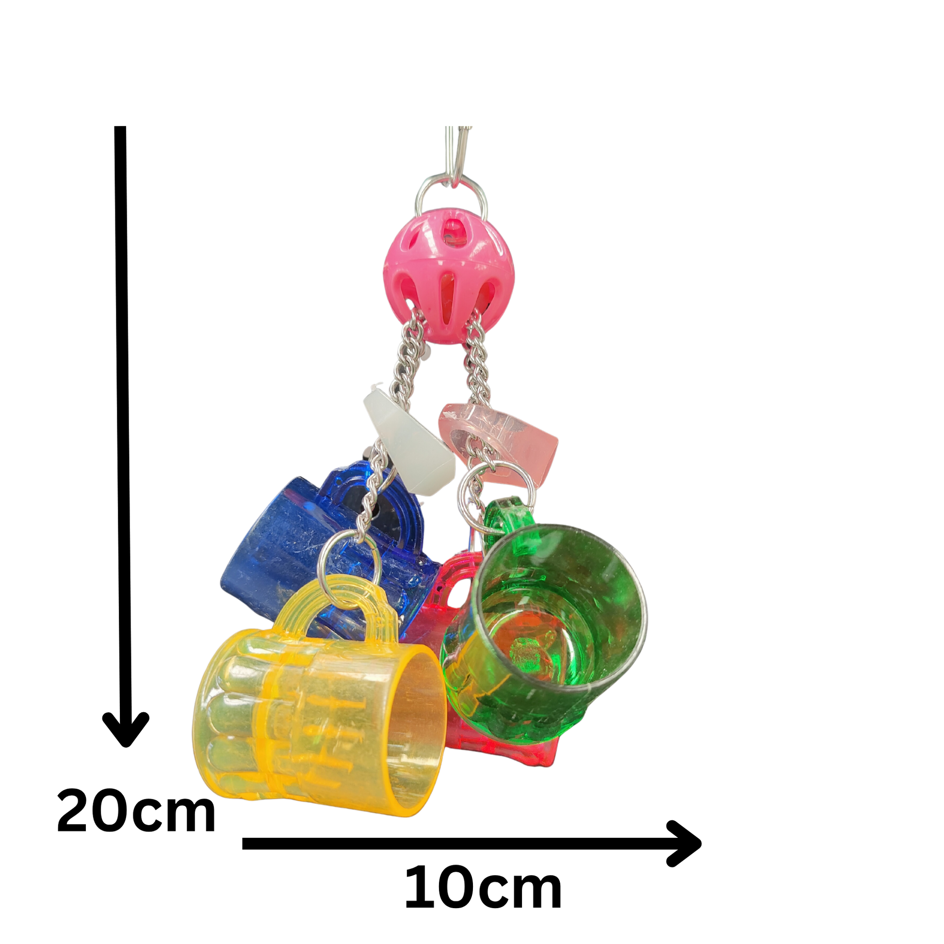 measurements of 4 mugs hanging from a ball bird toy
