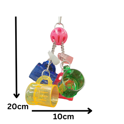measurements of 4 mugs hanging from a ball bird toy