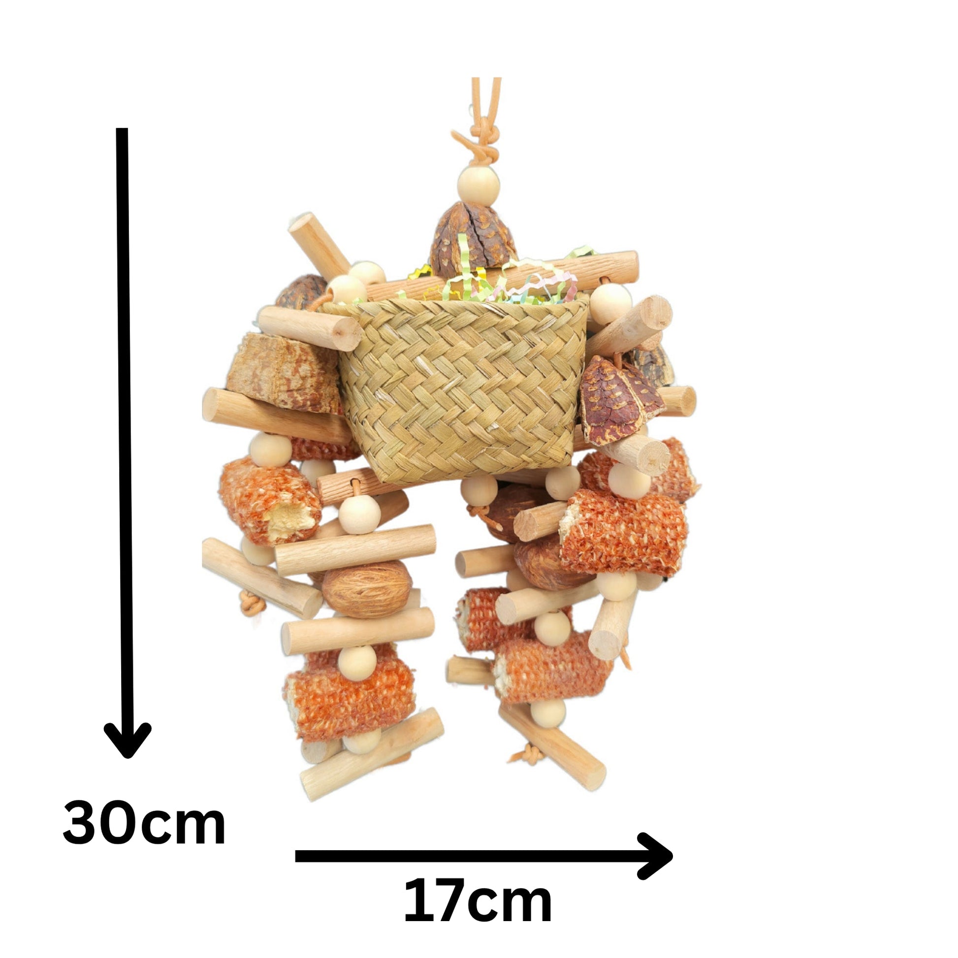 Natural Basket with hanging Goodies Bird Toy Lou Lou Bells Bird Toys