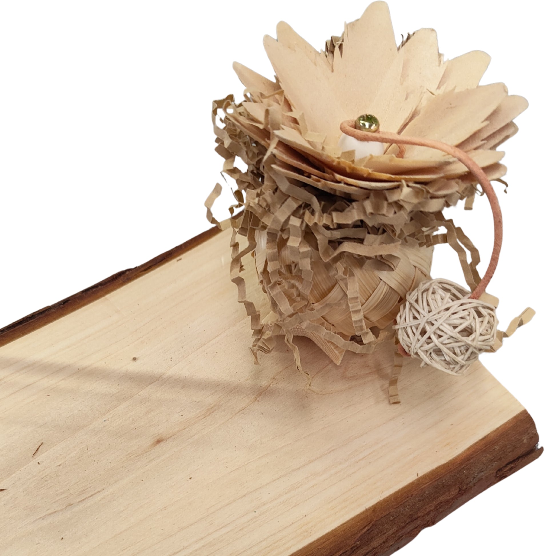 close up of natural flat perch bird toy