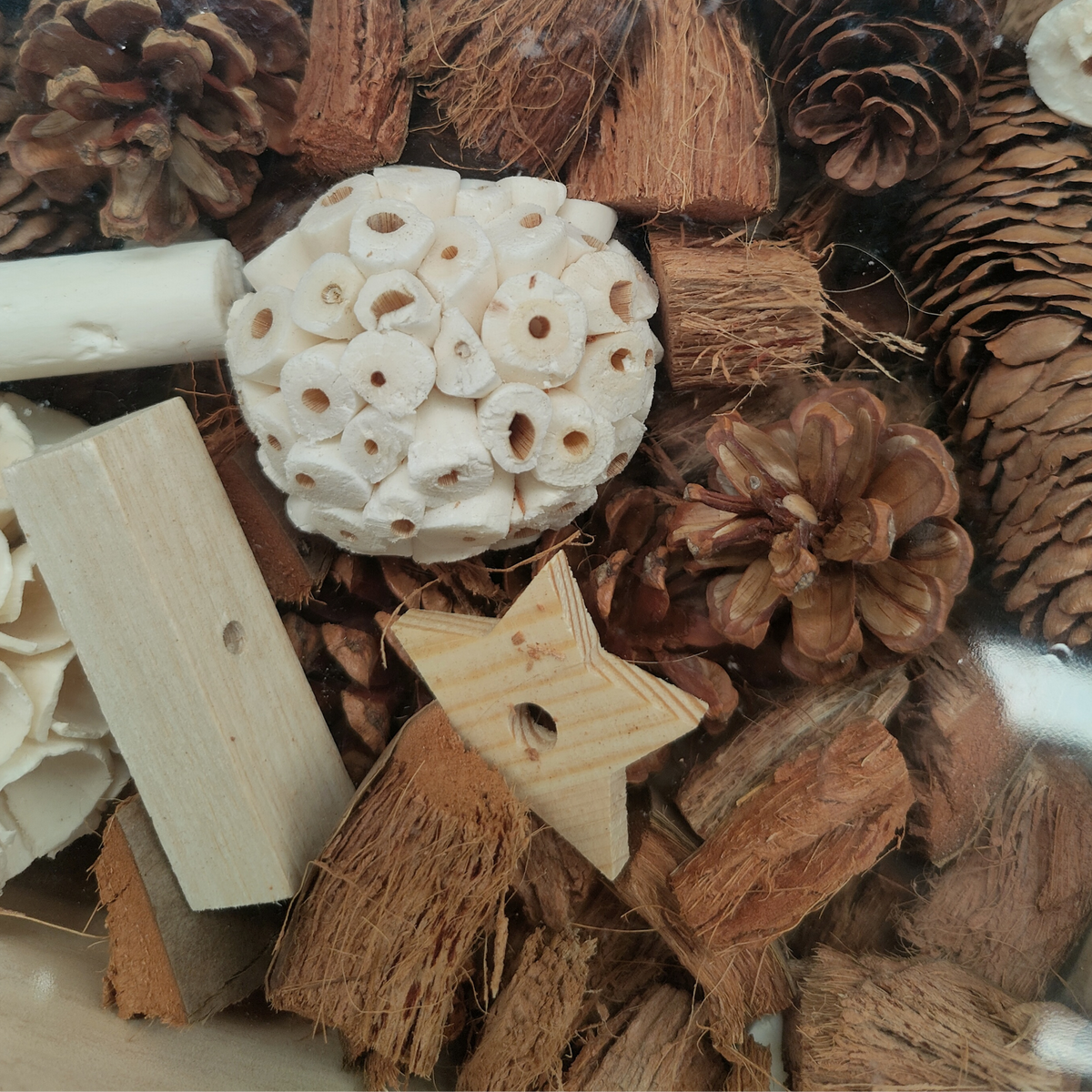 close up of the natural forage box bird toy