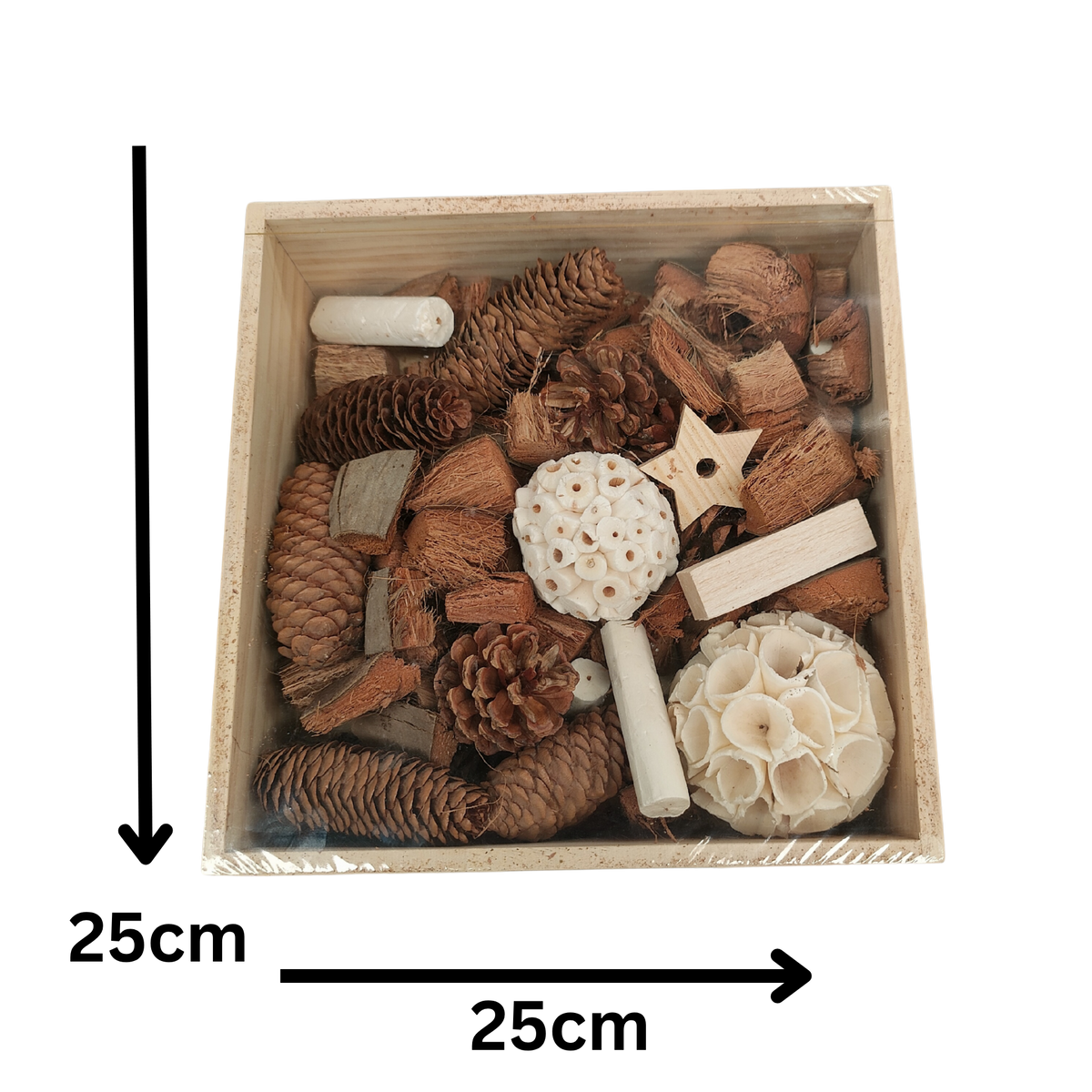 measurements of the natural foraging wood box bird toy