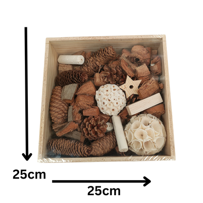 measurements of the natural foraging wood box bird toy