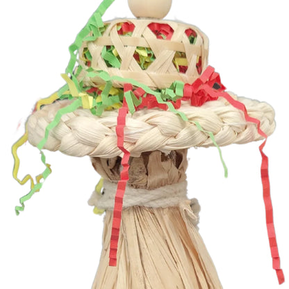 Natural Hat with Long Tassels Bird Toy