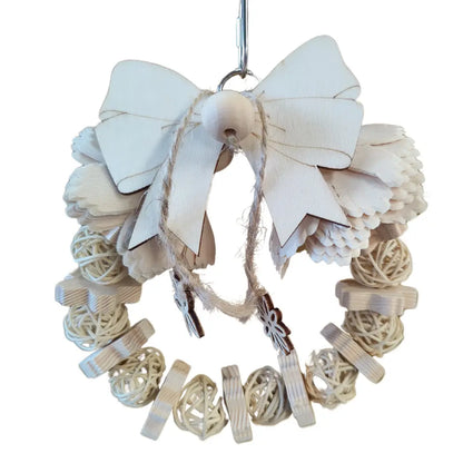 naural wreath bird toy made from wood stars and cane balls