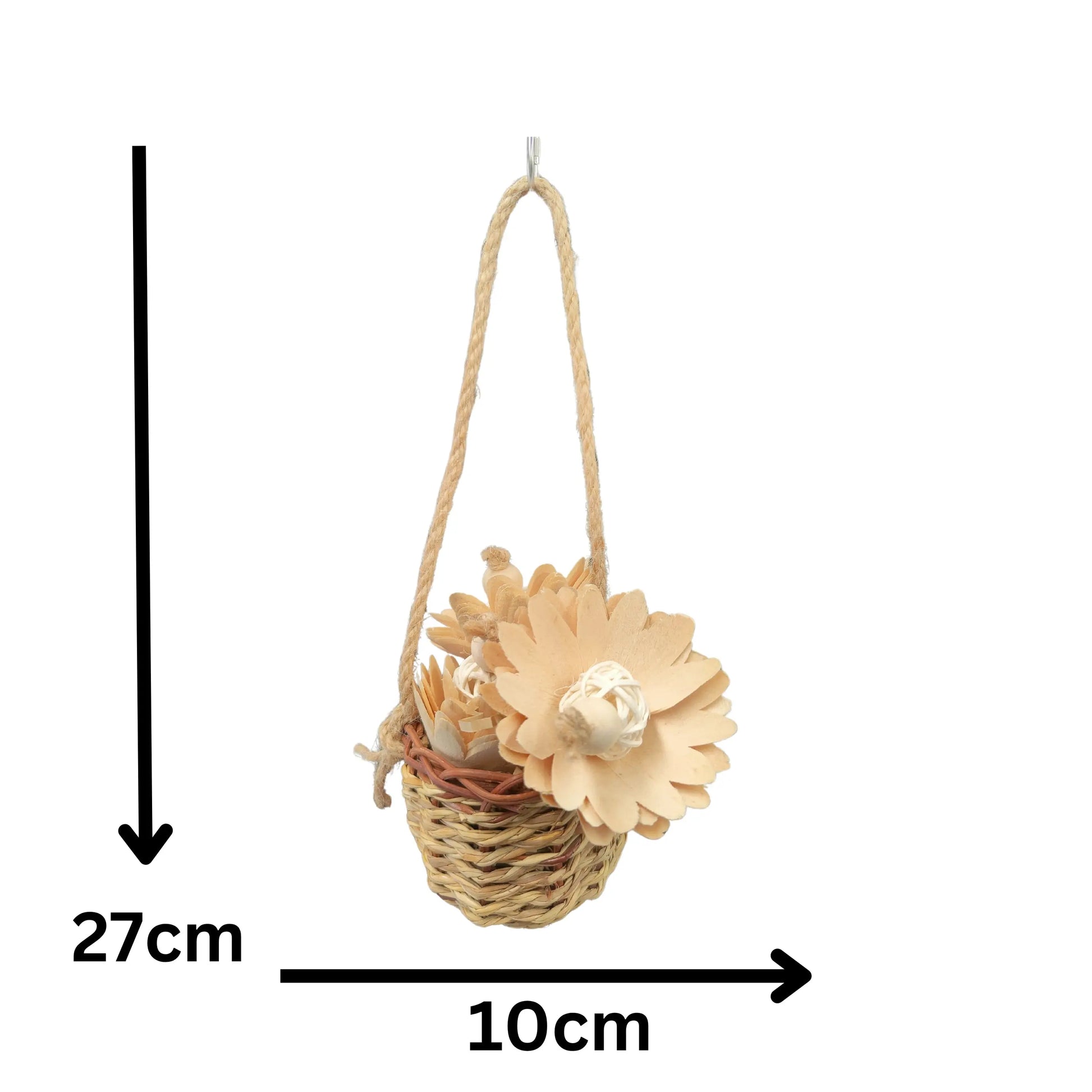 measurements of the hanging nest of flowers bird toy