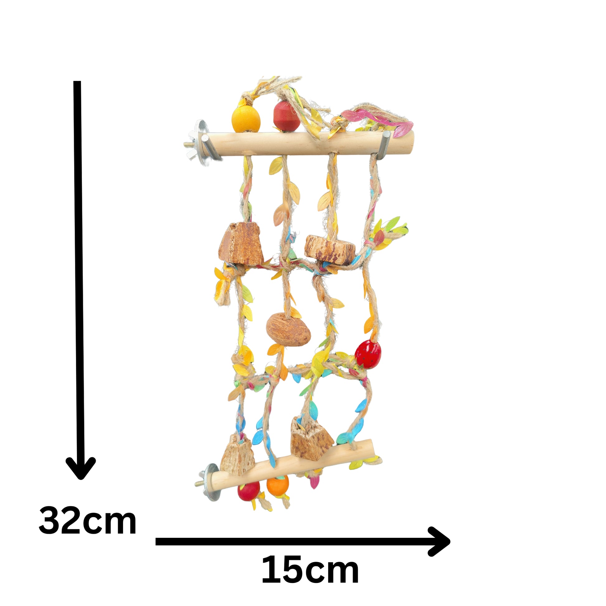 measurements of perches with hanging net bird toy