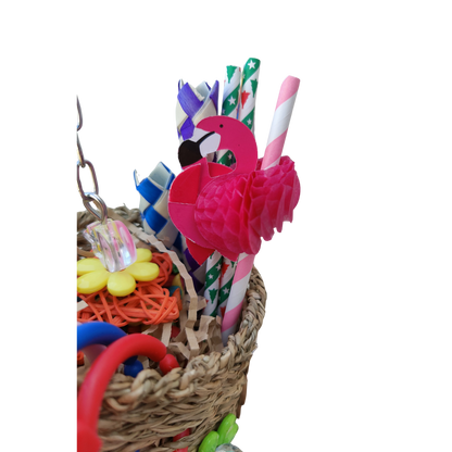 close up of the pina colada bird toy
