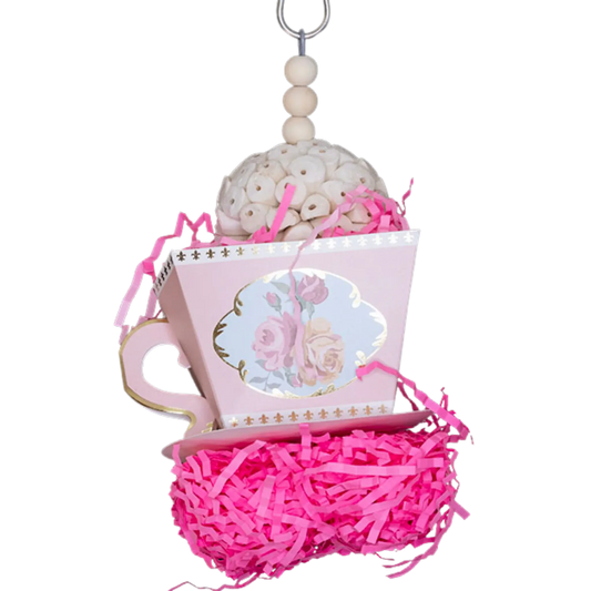 Bright and fun for your medium size birds to get their beaks in and have a chewing good time. Add some colour and joy to your bird's playtime with this Pink Tea Cup Bird Toy. Let your medium sized birds enjoy hours of entertainment while they exercise their beaks and improve their chewing skills. Measures 11cm x 27cm