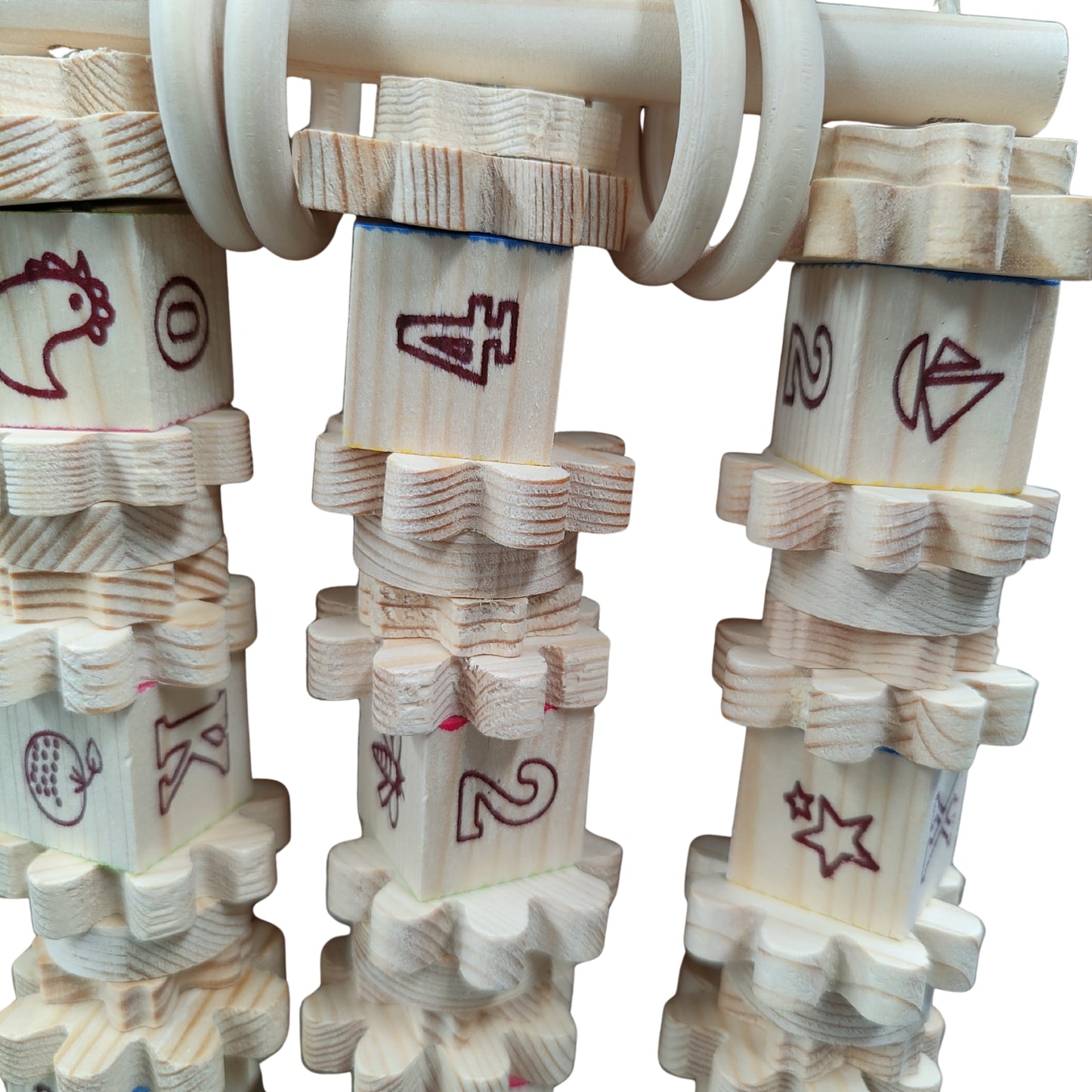 close up of the natural play block bird toy