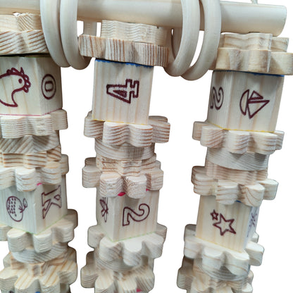 close up of the natural play block bird toy
