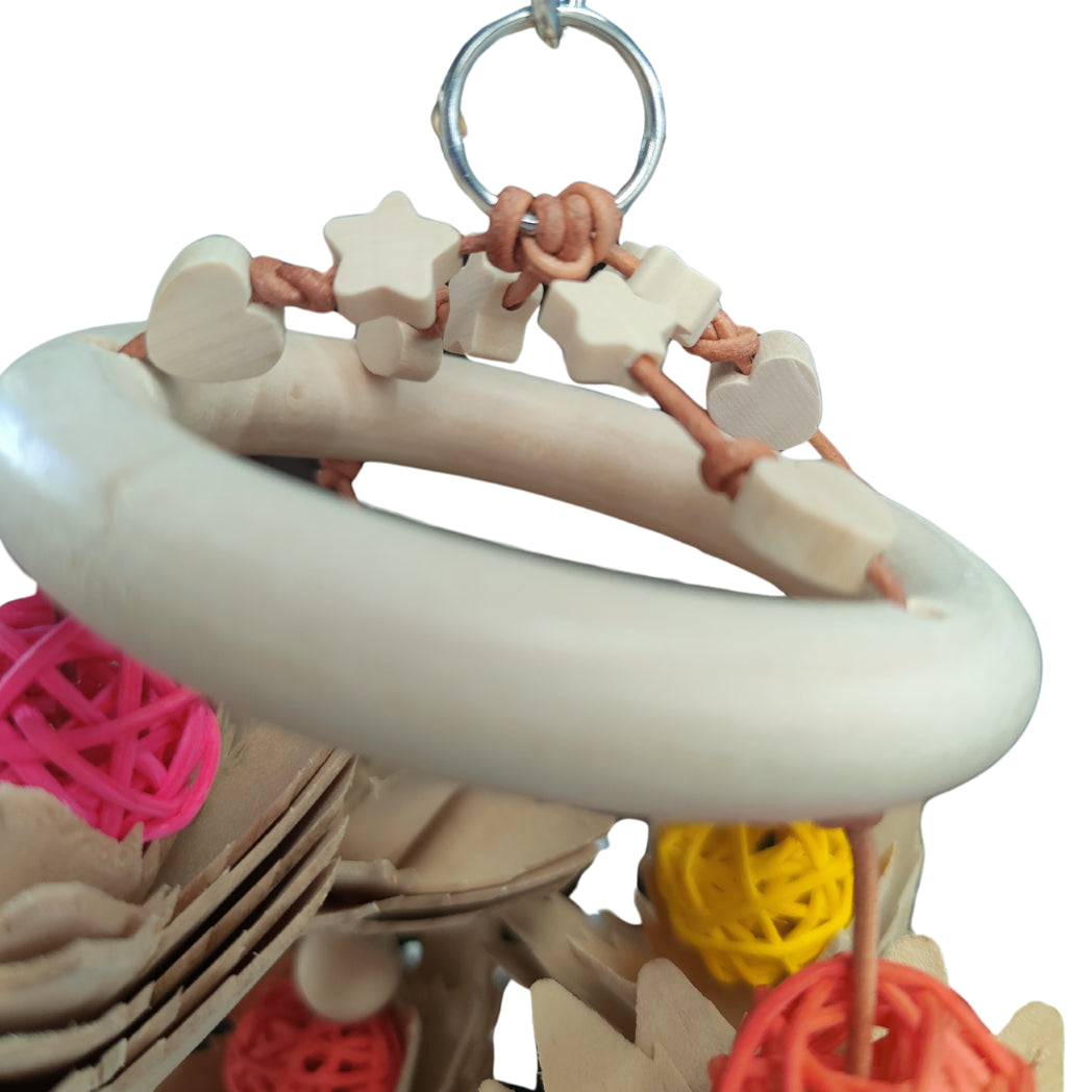 close up of ring of hanging flowers