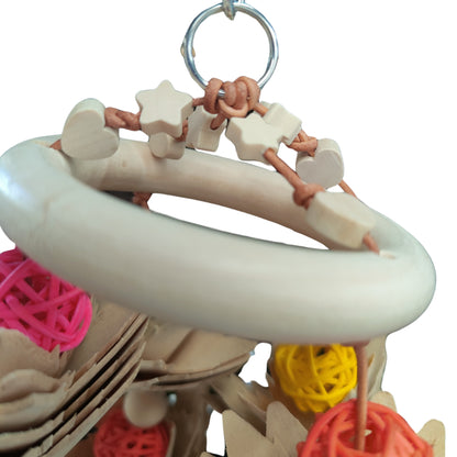 close up of ring of hanging flowers