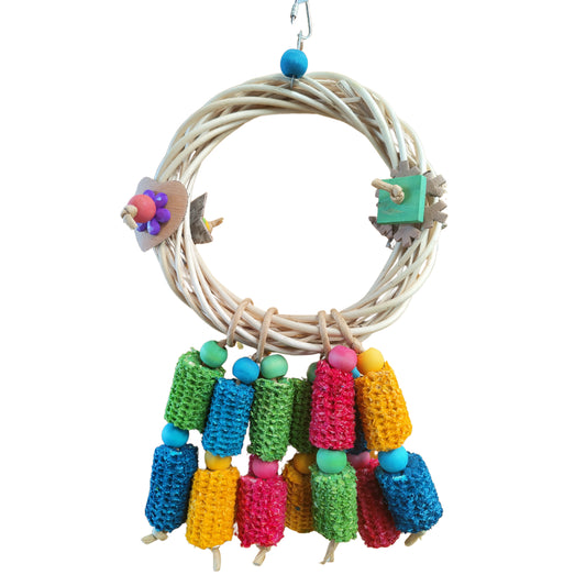 cane ring bird toy with coloured cobs