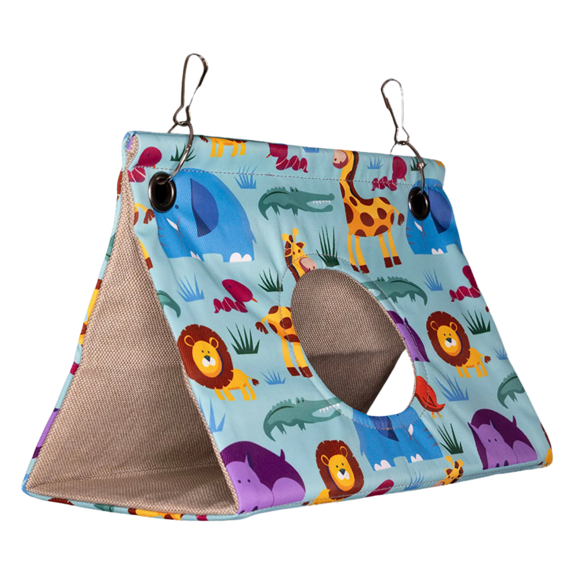 This bird bed with material on the outside, canvas on the inside is well made and stitched. Has a removable acrylic base to support your bird when inside the sleeping tent. Also making it easier to wash the bird bed if needed. The hole in the middle is an added bonus for your bird to peak out of.