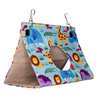This bird bed with material on the outside, canvas on the inside is well made and stitched. Has a removable acrylic base to support your bird when inside the sleeping tent. Also making it easier to wash the bird bed if needed. The hole in the middle is an added bonus for your bird to peak out of.