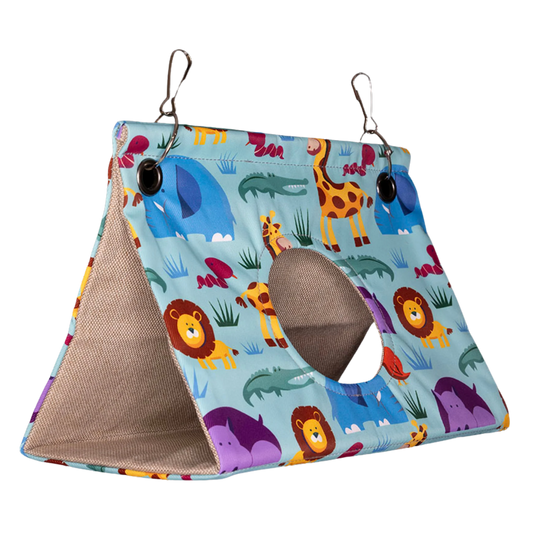 This bird bed with material on the outside, canvas on the inside is well made and stitched. Has a removable acrylic base to support your bird when inside the sleeping tent. Also making it easier to wash the bird bed if needed. The hole in the middle is an added bonus for your bird to peak out of.