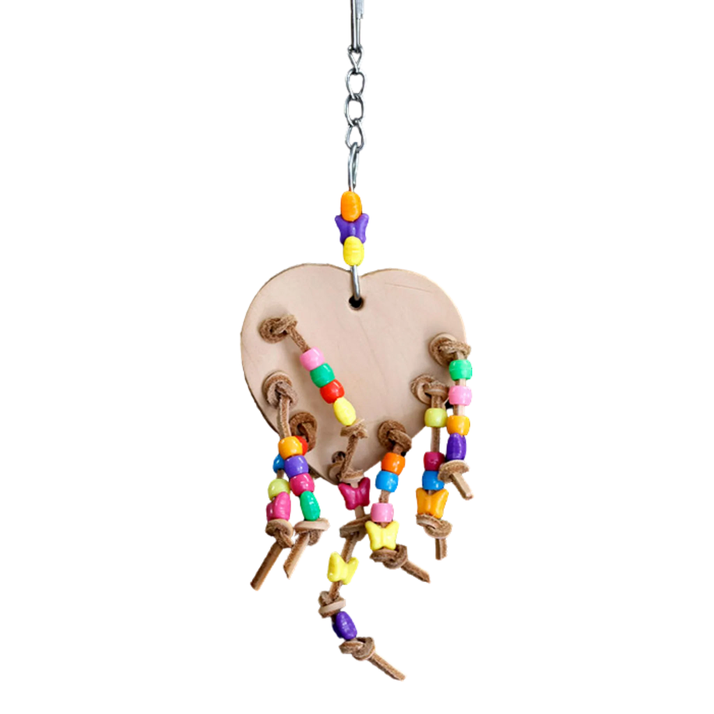 Small Leather Heart with Beads Bird Toy