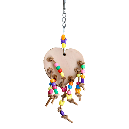 Small Leather Heart with Beads Bird Toy