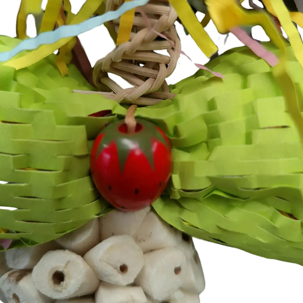 close up shaggy man bird toy