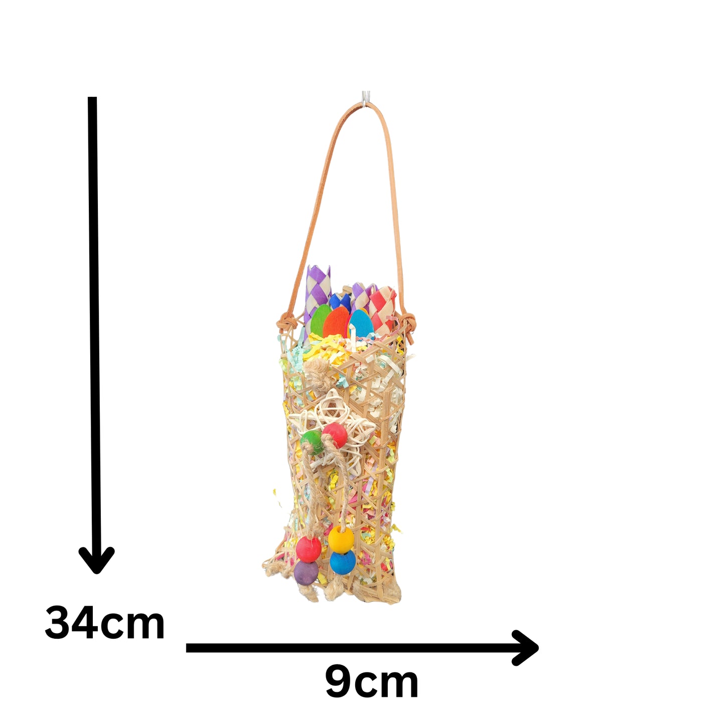measurement of shredable finger trap bag bird toy