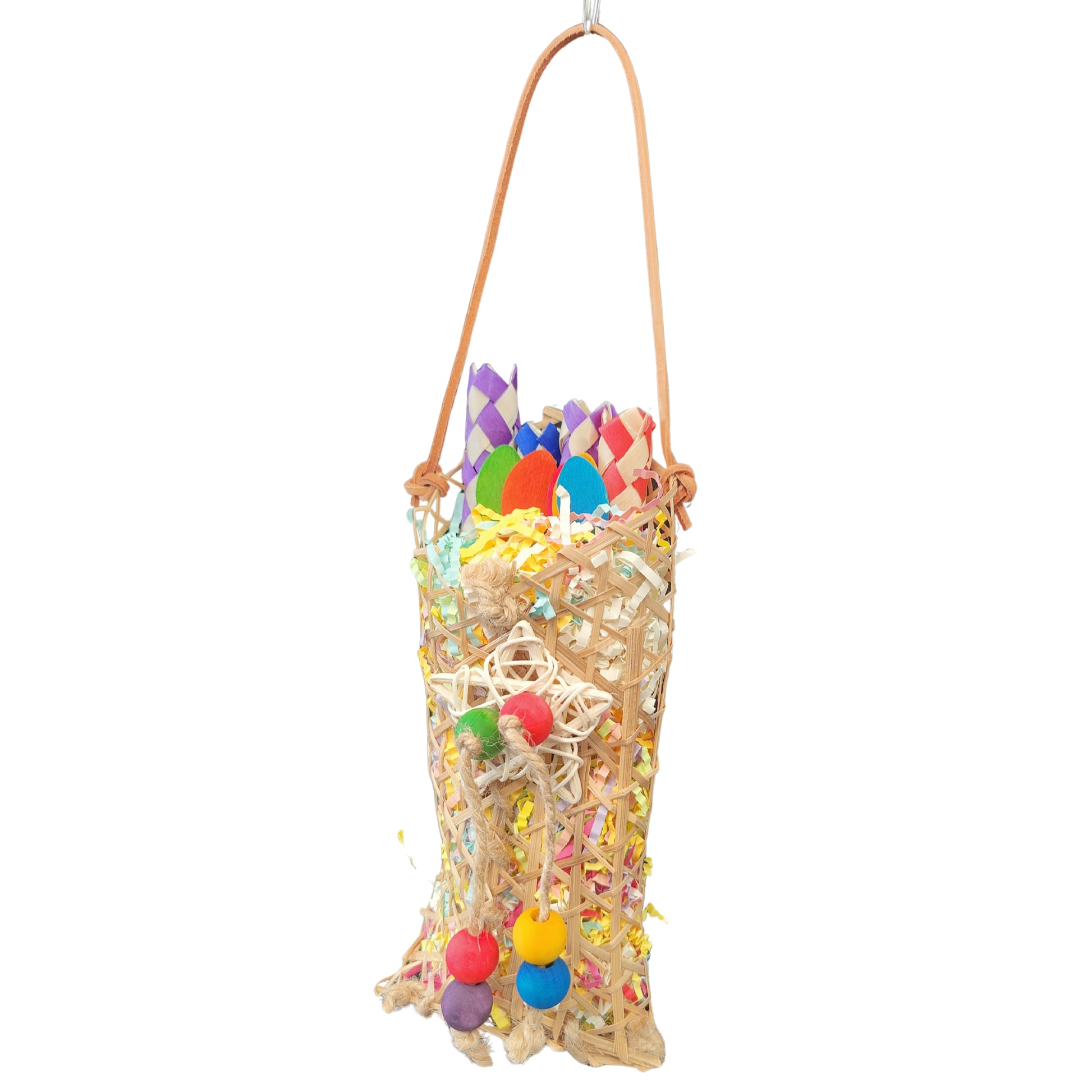 shredable bag with finger traps bird toy