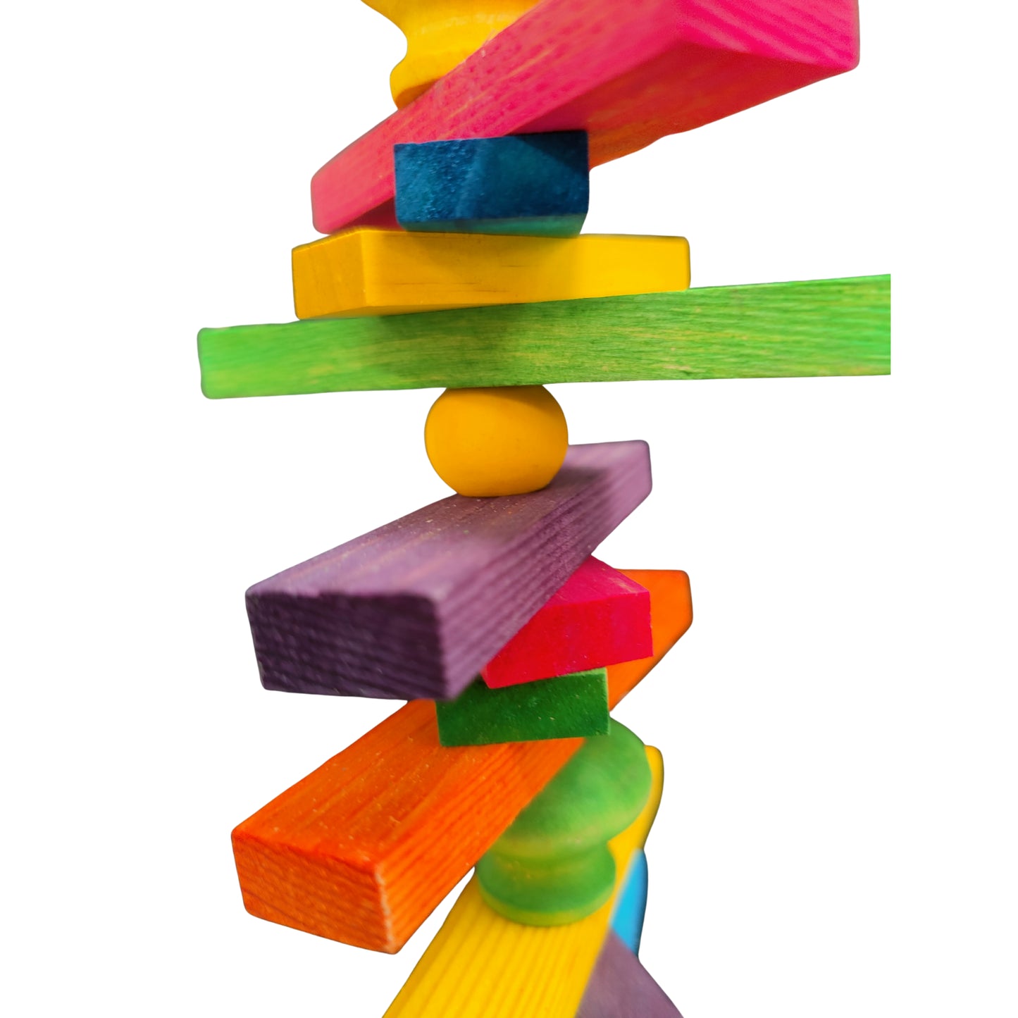 Colorful wooden blocks stacked on top of each other close up bird toy