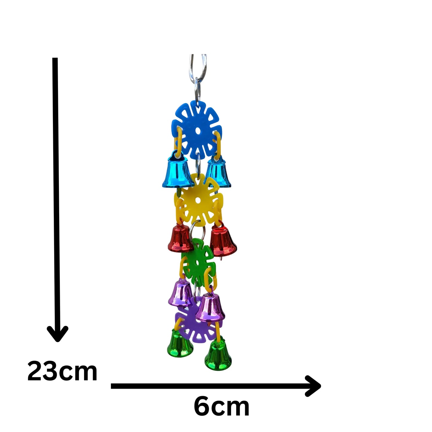 measurements of the small discs and bells bird toy