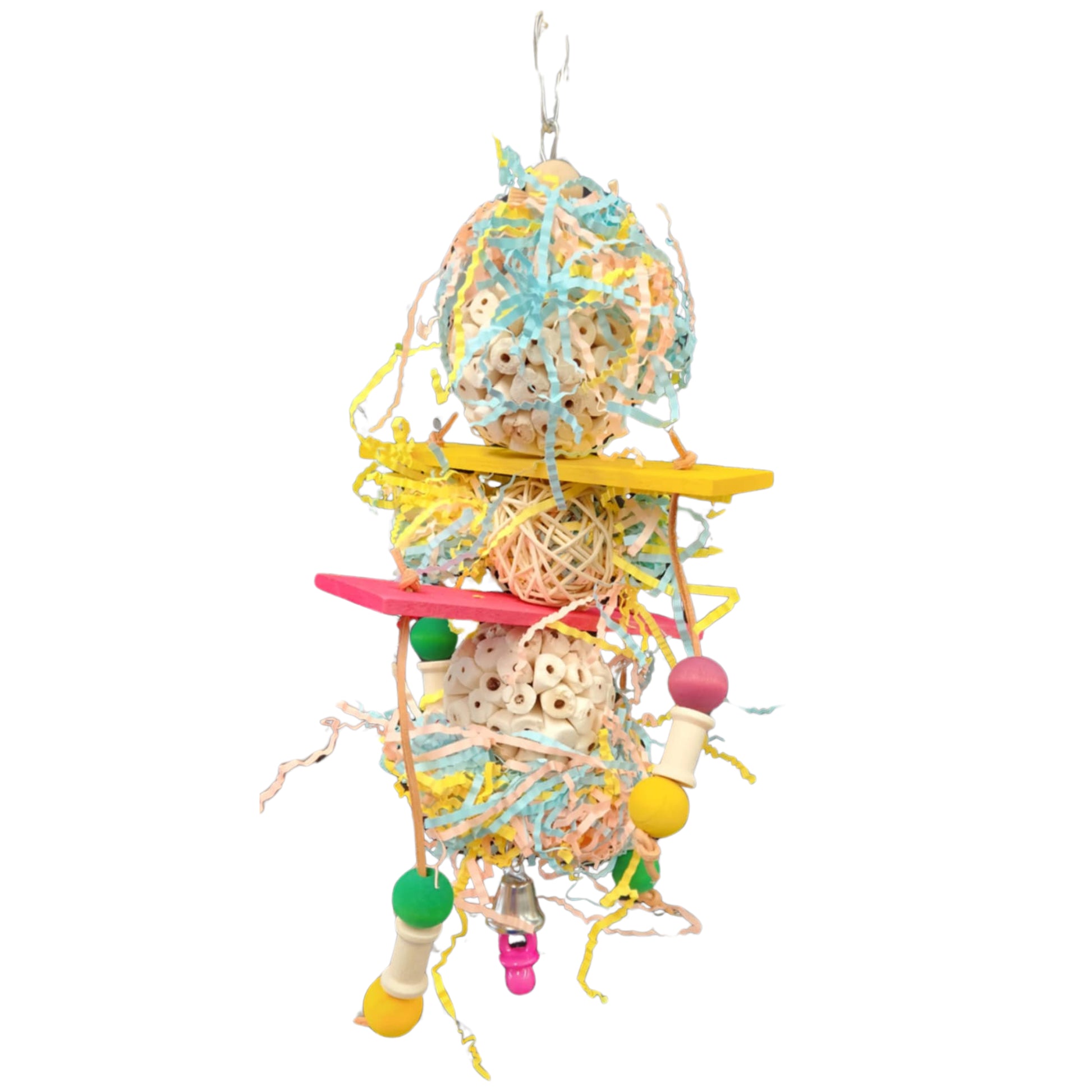two sola balls with dangles bird toy