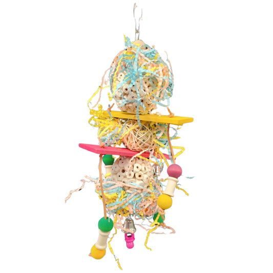 two sola balls with dangles bird toy