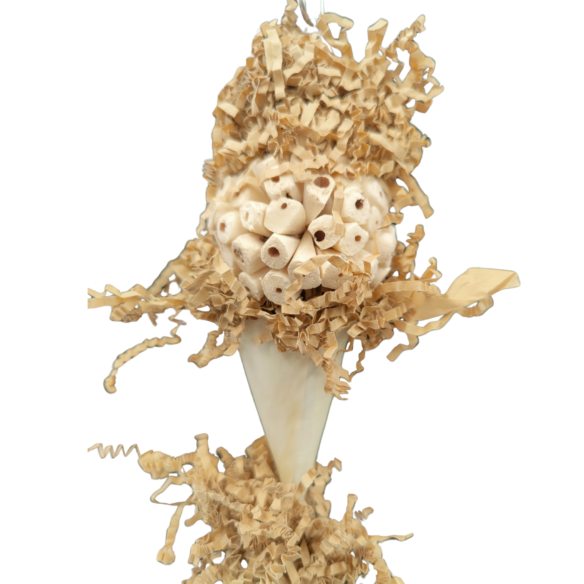 close up of the sola cone bird toy