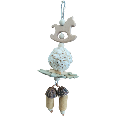 wood rocking horse, sola ball, palm flower and other natural parts bird toy