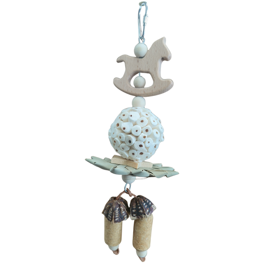 wood rocking horse, sola ball, palm flower and other natural parts bird toy