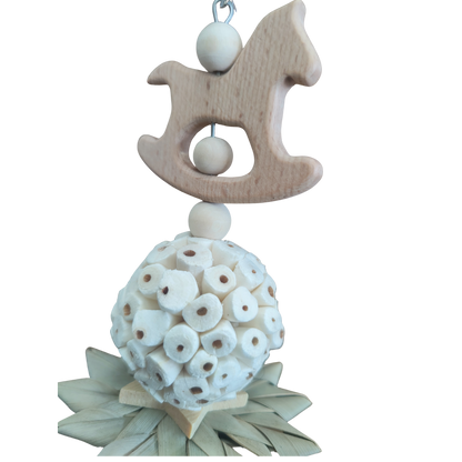 close up of the sola rocking horse bird toy