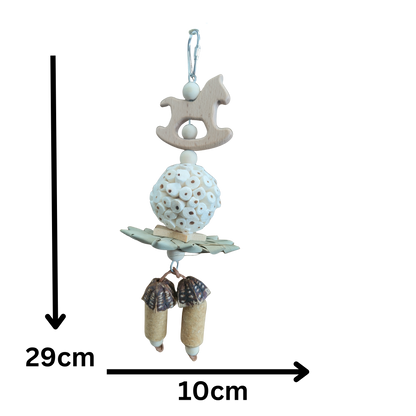 measurements of the sola ball and rocking horse bird toy