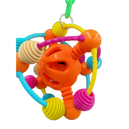 close up of the space odyssey ball bird toy